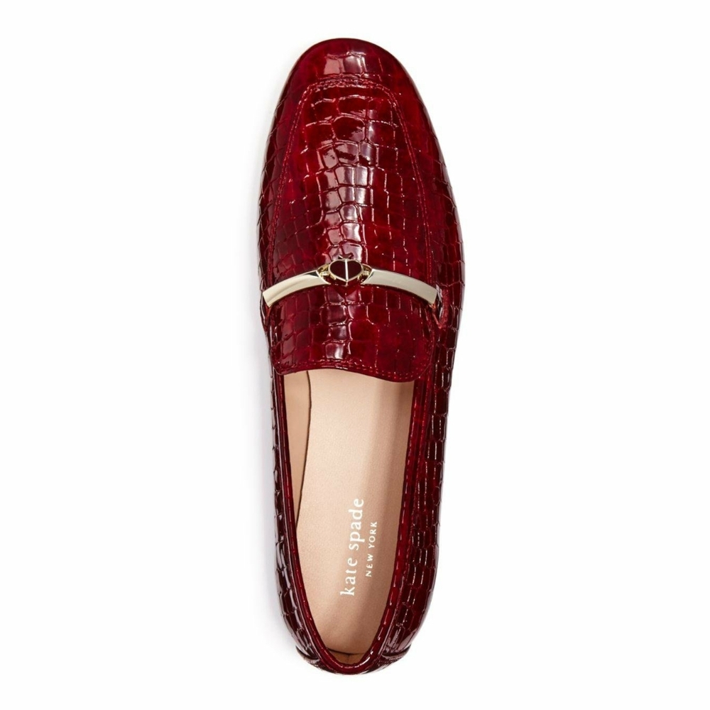 Kate Spade Women's Lana Rich Wine Red Crocodile-embossed Leather Loafers 8.5M